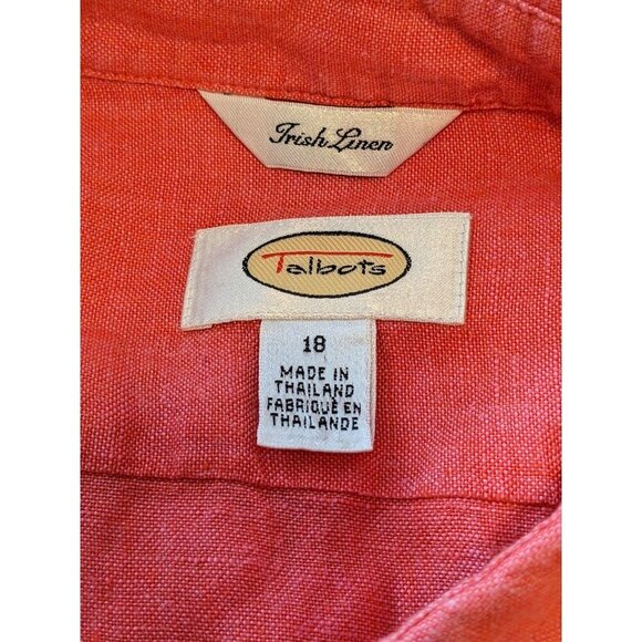 Talbots Pure Irish Linen Button Up Shirt Womens Size 18 Pink Long Sleeve Summer - Picture 5 of 6